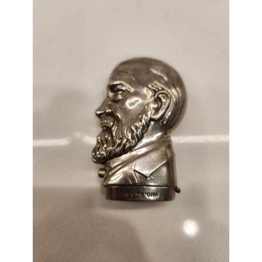 Vintage Silver Plated Match Holder Safe 2.5" President Harrison PATD OCT 9 88